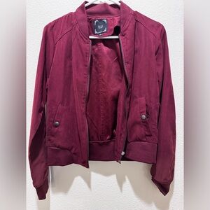 Iris Red Bomber Jacket Classic Silhouette Ribbed Details